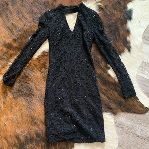 Long sleeve black sequin dress